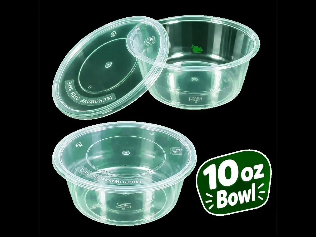 Clear 10oz plastic food bowl with lid from Rehbar Packages in Lahore