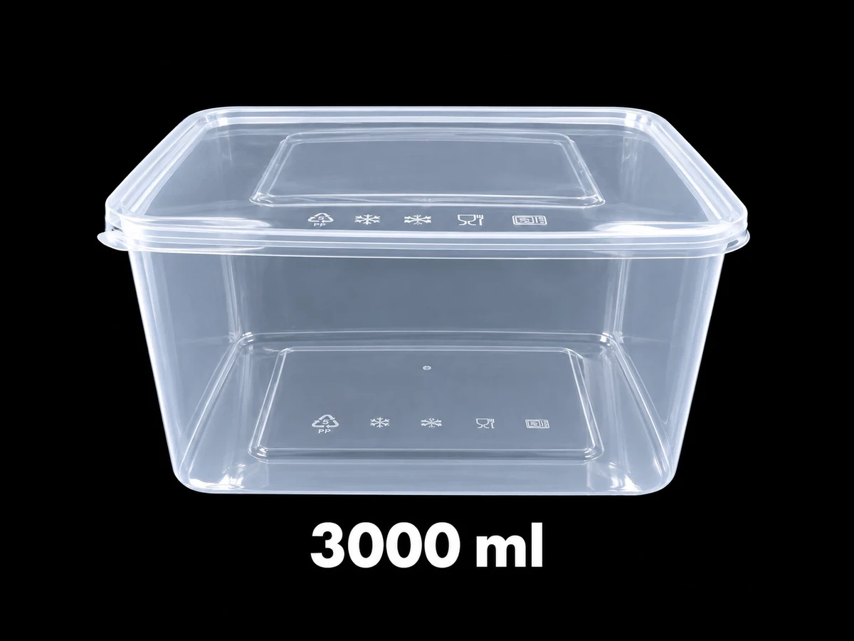 Real photo: 3000ml clear plastic food container with lid at Rehbar Packages